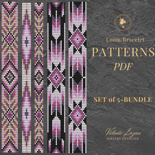 Beaded Loom Bracelet Pattern Bundle – 5 PDF Designs, Miyuki Seed Bead Patterns