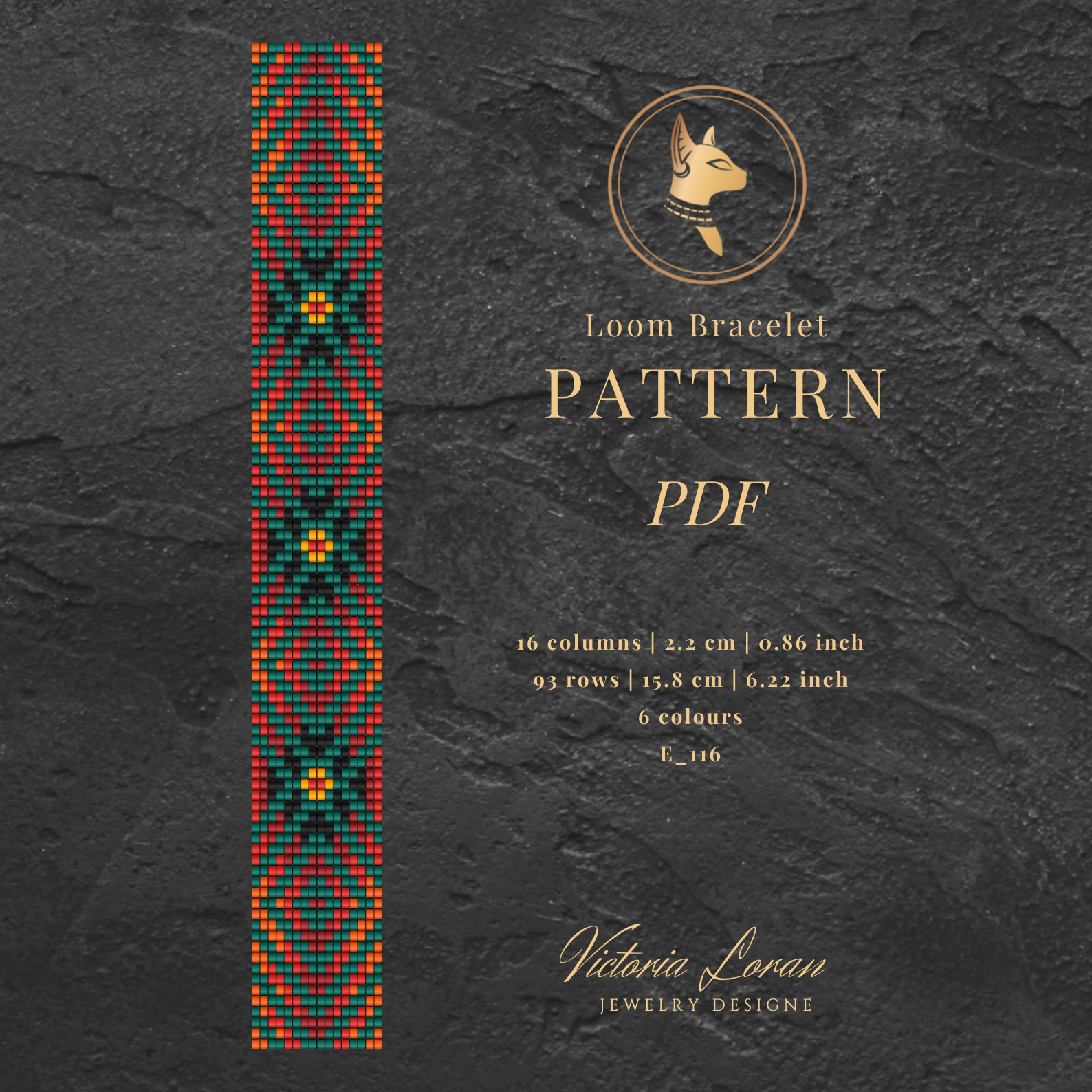 Loom bracelet pattern PDF with geometric design on a dark background