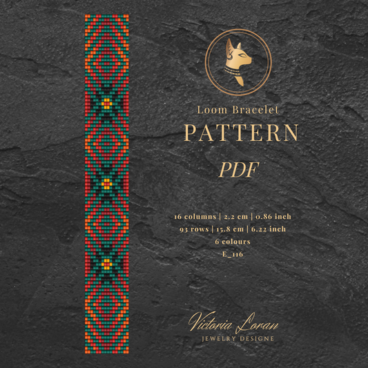 Loom bracelet pattern PDF with geometric design on a dark background
