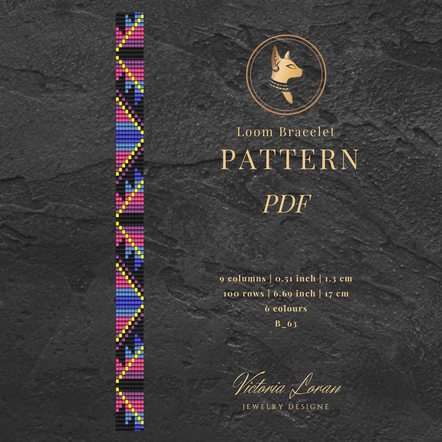 Loom bead bracelet pattern PDF with colorful design on a dark background