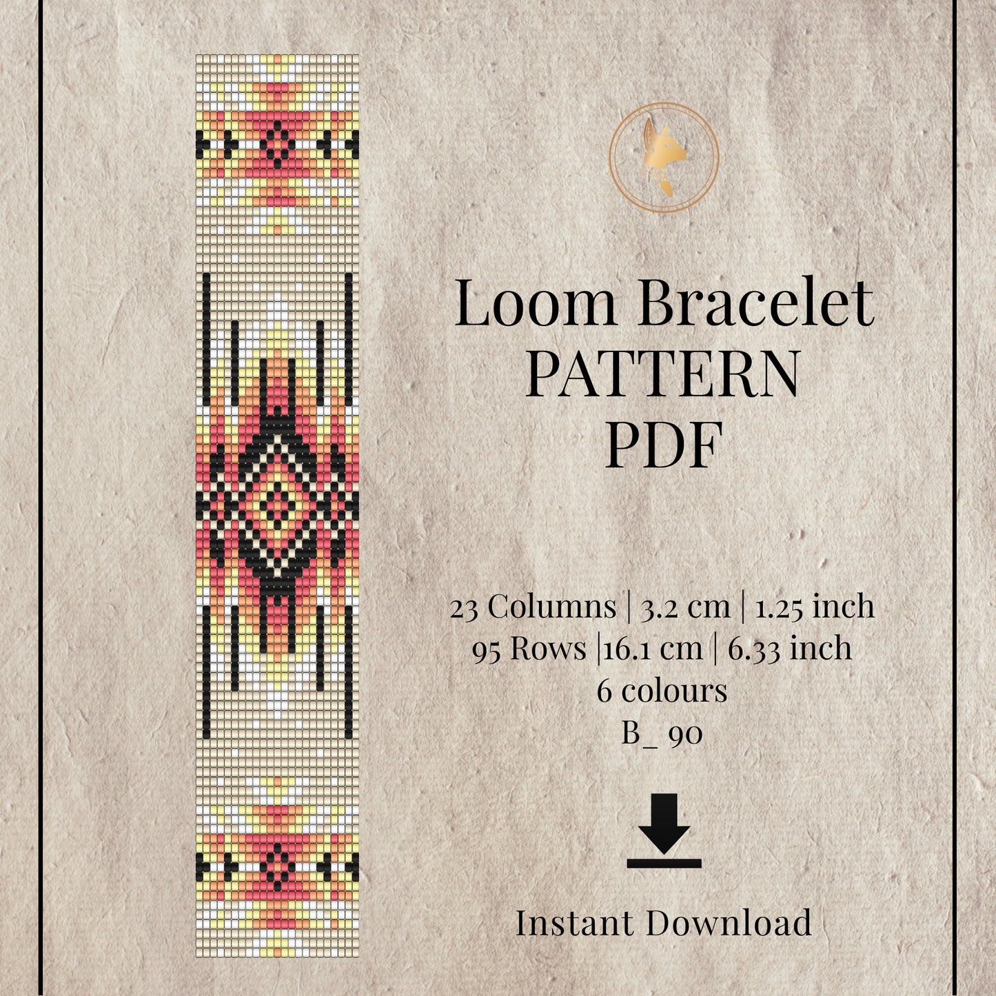 Loom bracelet pattern PDF with native design on a textured background