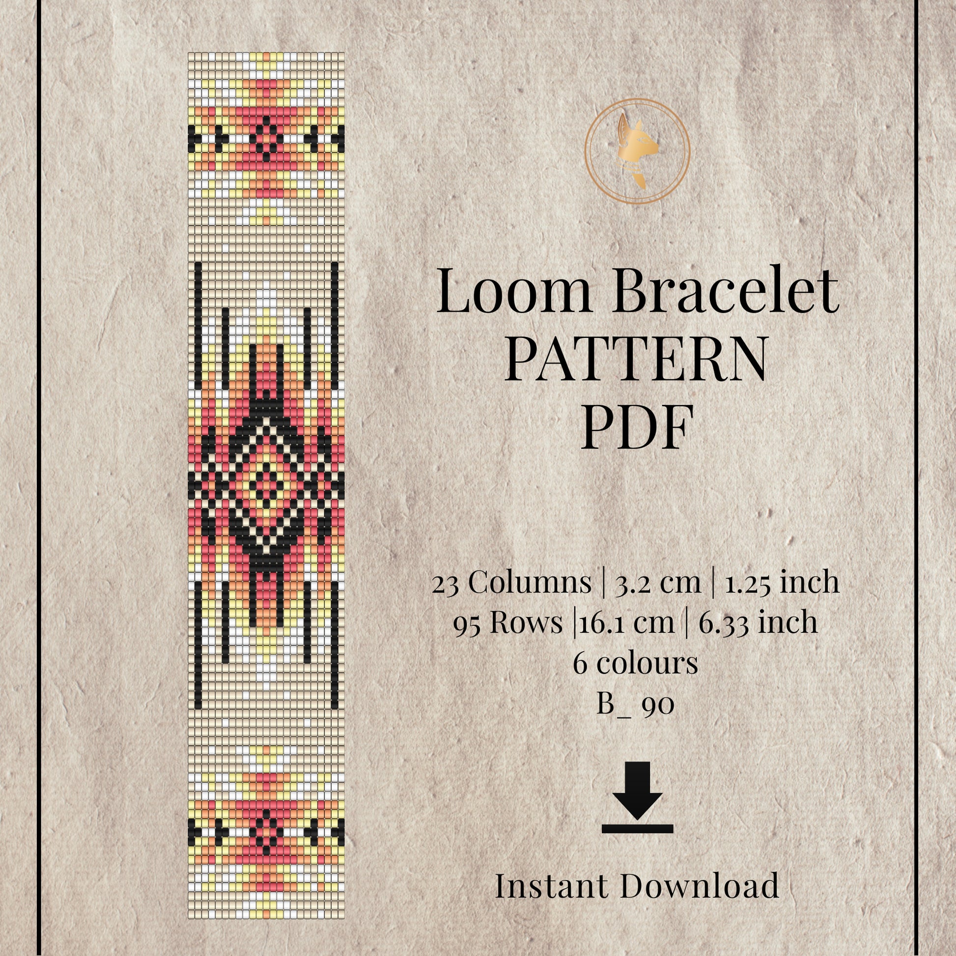 Loom bracelet pattern PDF with native design on a textured background