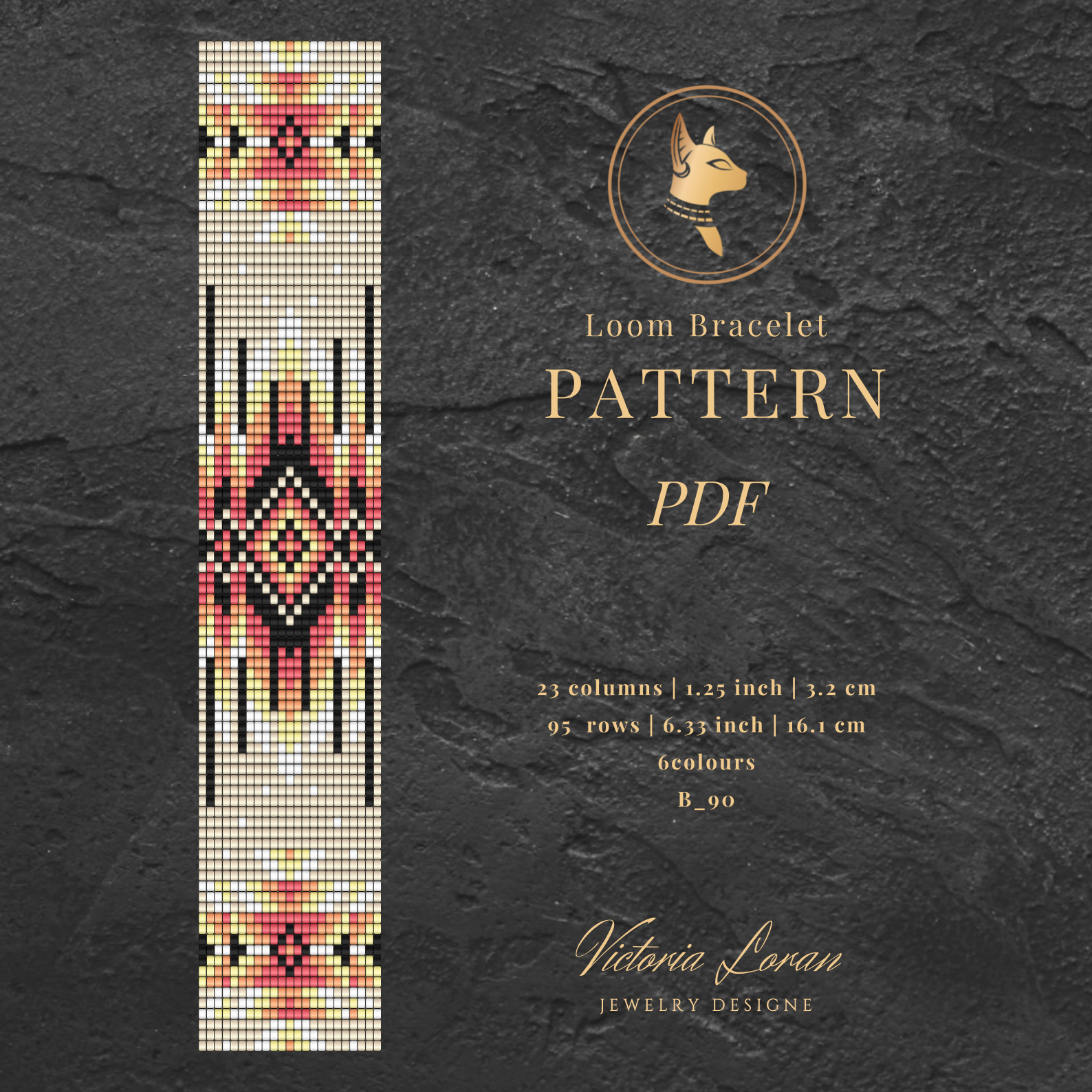 Loom bracelet pattern PDF with native design on a dark textured backgroud