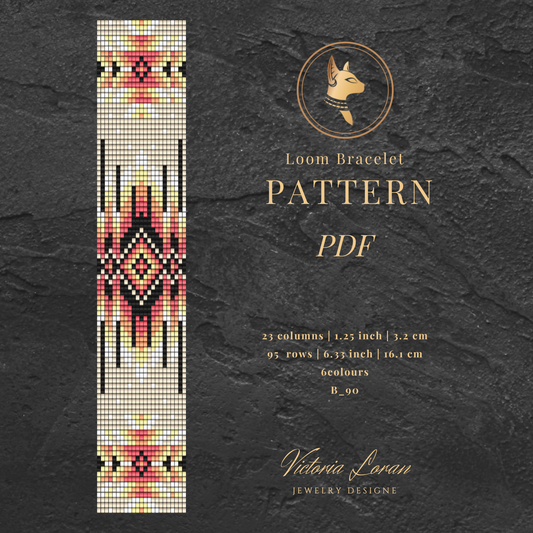 Loom bracelet pattern PDF with native design on a dark textured backgroud