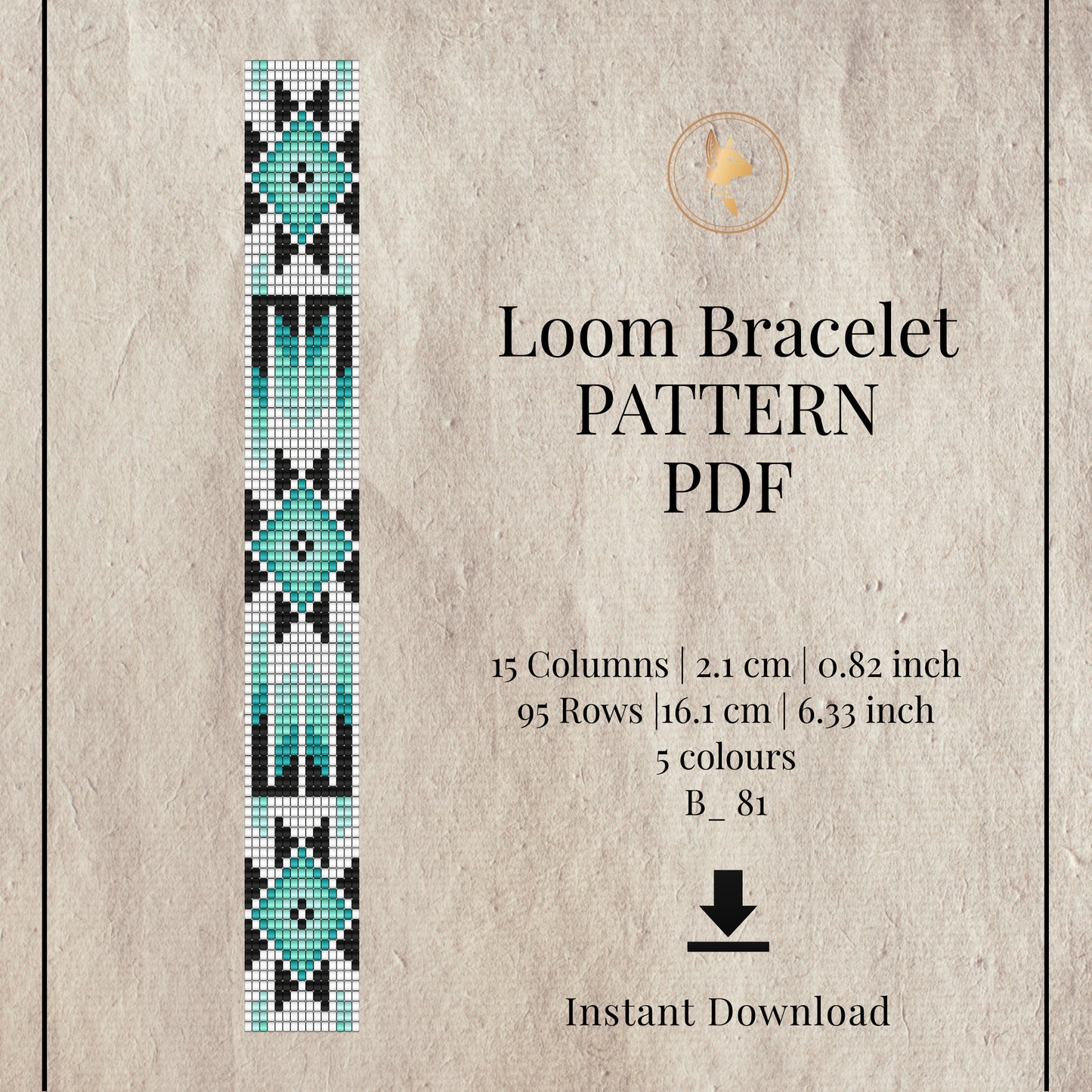 Loom bracelet pattern PDF with geometric design on a textured beige background