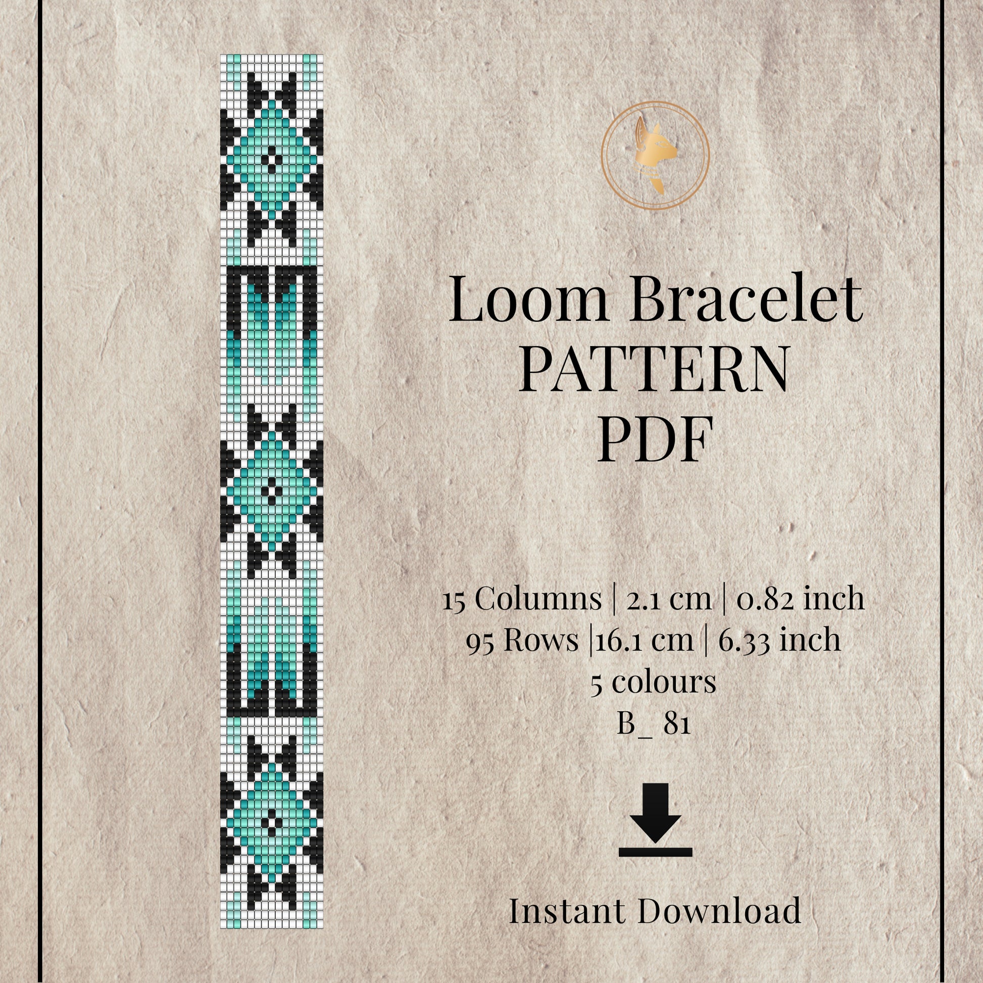 Loom bracelet pattern PDF with geometric design on a textured beige background