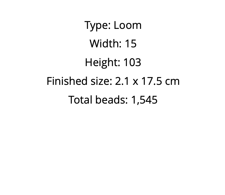Text displaying loom type, dimensions, and bead count on a white background