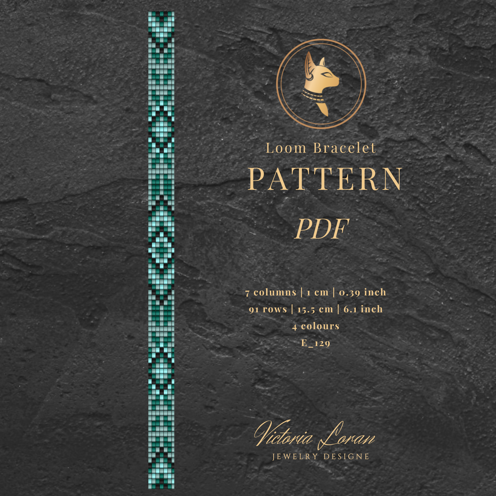 Loom bracelet pattern PDF with geometric design on a dark background