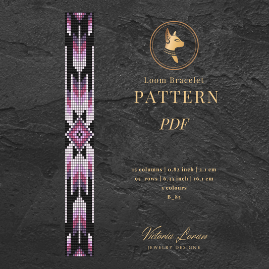 Loom Beading Bracelet Pattern PDF | Purple Geometric | Miyuki Delica 11/0 | Instant Download