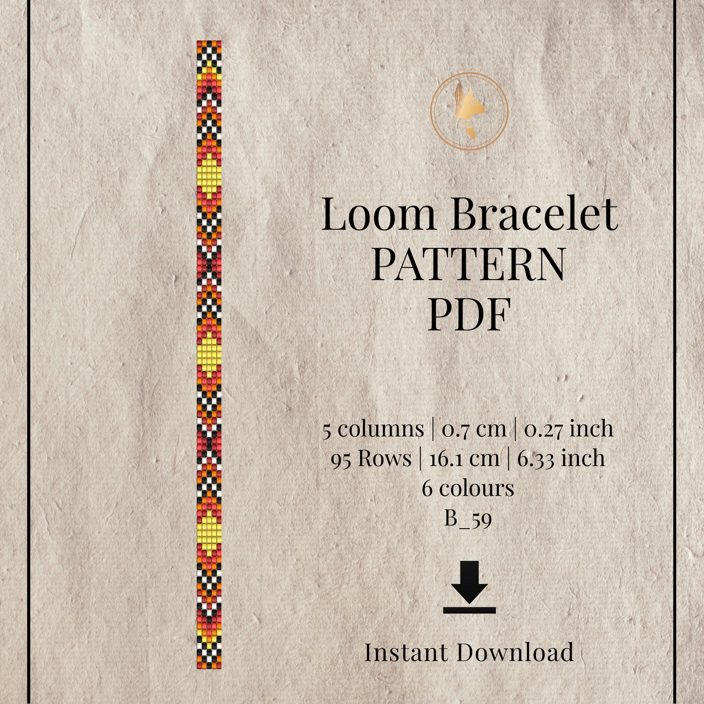 Narrow Loom bracelet pattern PDF with colorful bracelet design on a textured background