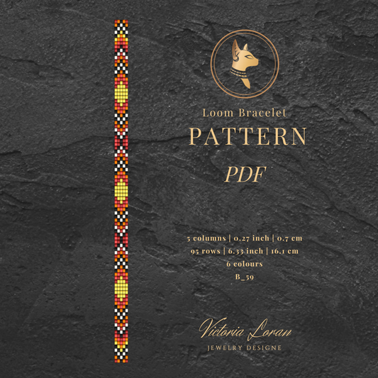 Narrow Loom Bracelet Pattern PDF with geometric design on a dark textured background