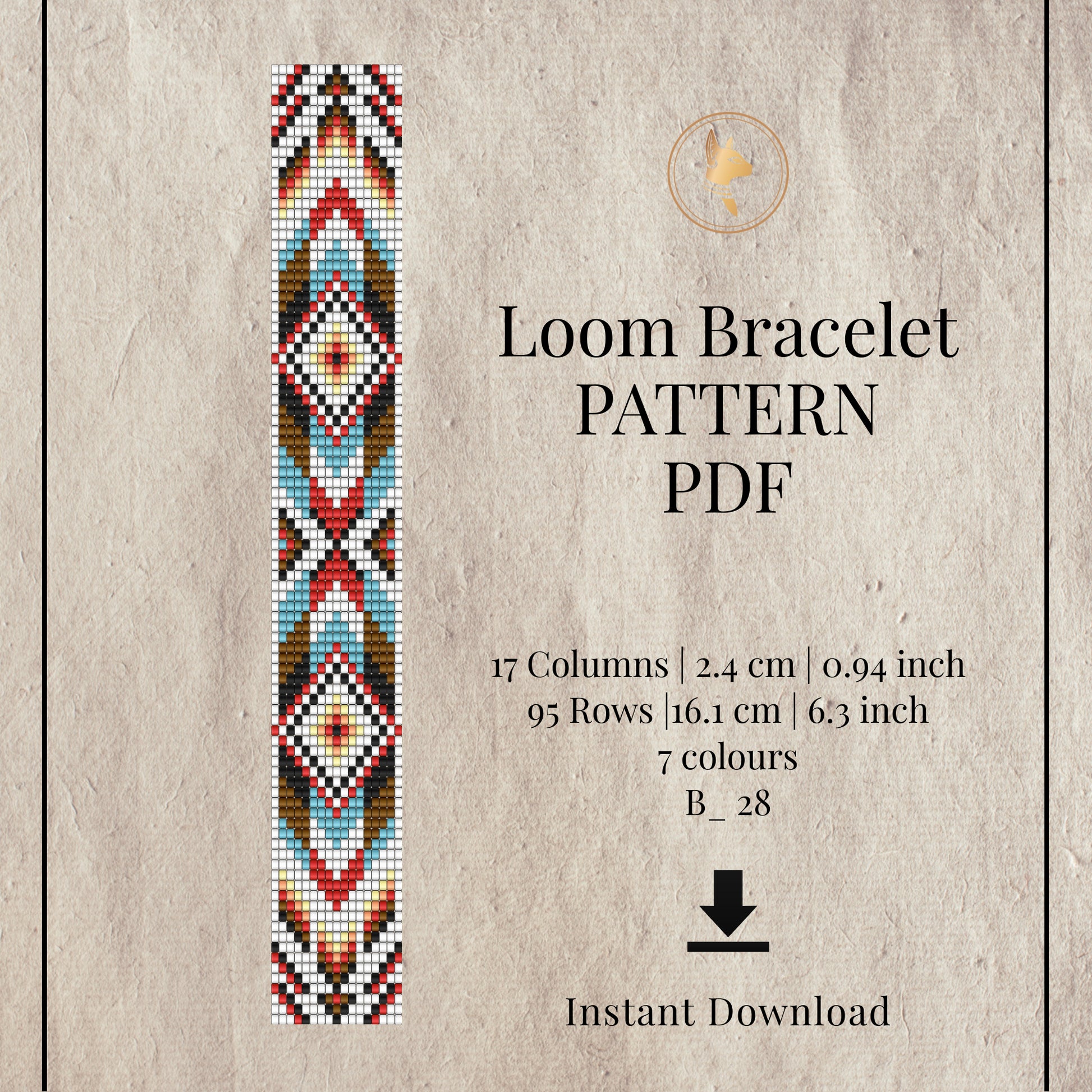 Loom bracelet pattern PDF with geometric design on a textured beige background