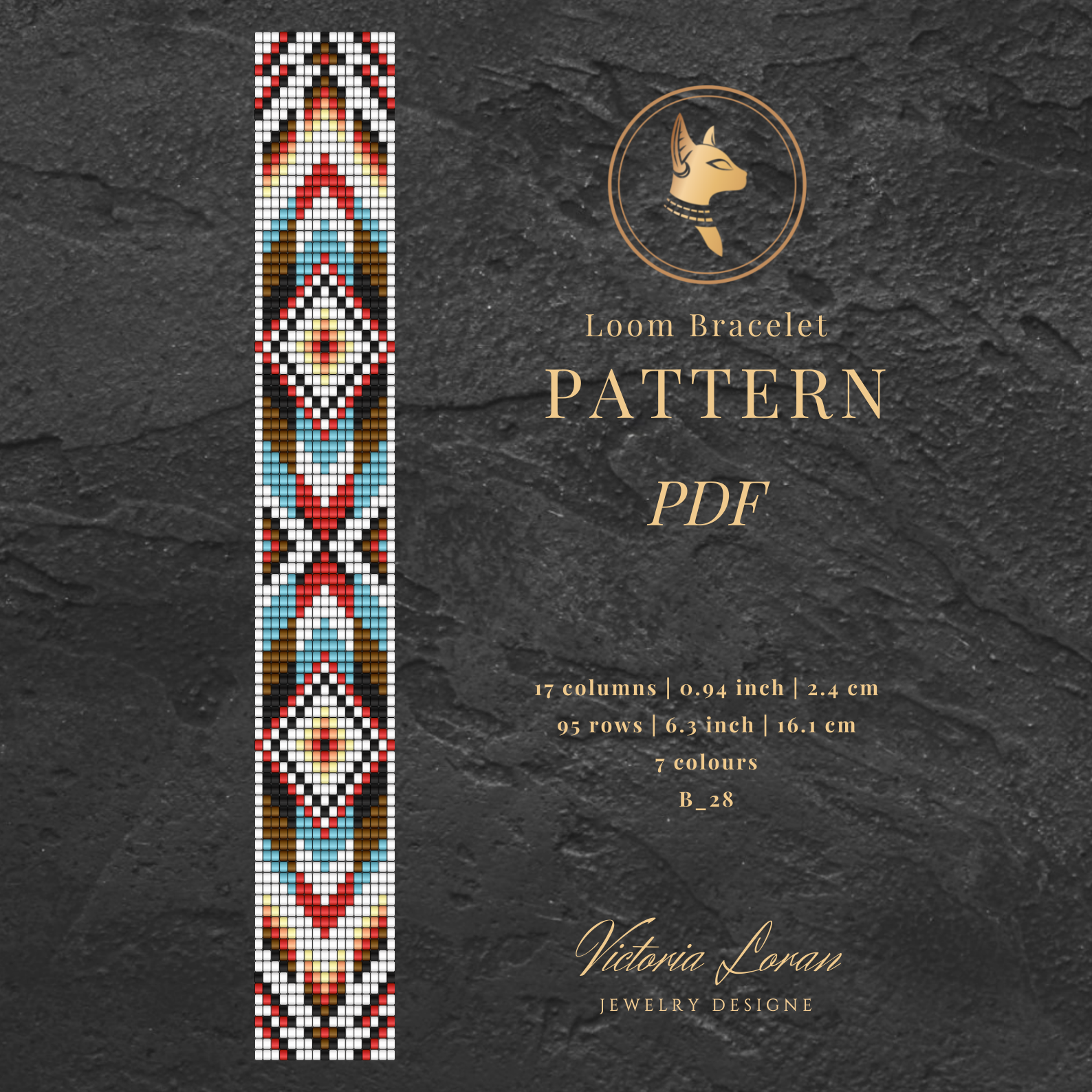 Native Loom bracelet pattern PDF with geometric design on a dark textured background