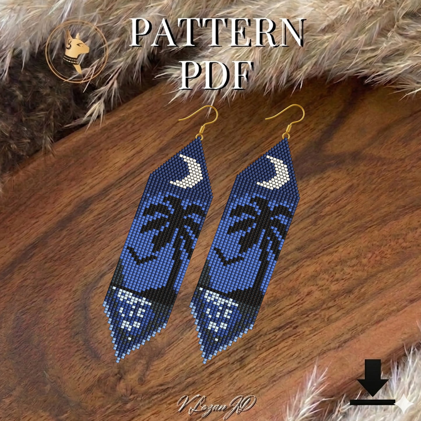 Seed Beaded Earrings Pattern PDF Palm and Moon Brick Stitch Summer Earrings