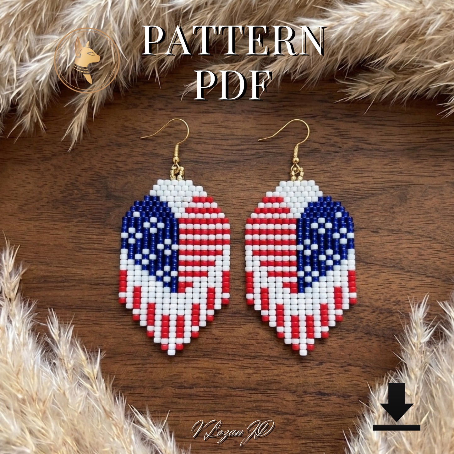 4th of July USA Flag Seed Bead Earrings Pattern PDF | Brick Stitch