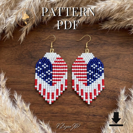 4th of July USA Flag Seed Bead Earrings Pattern PDF | Brick Stitch