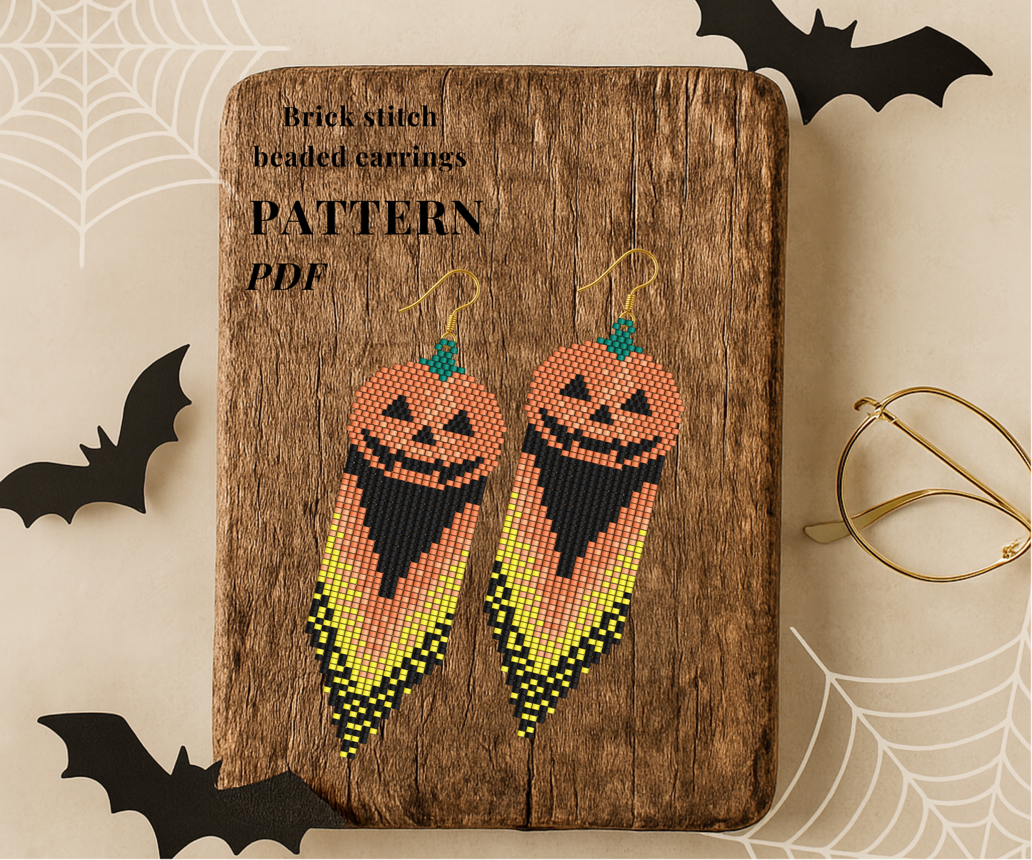 Pumpkin Brick stitch beaded earrings pattern PDF 