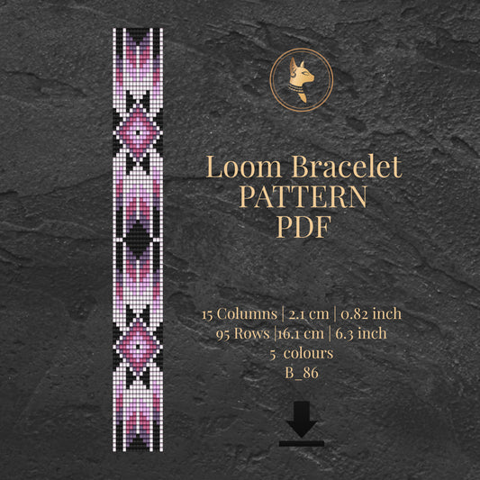 Loom bracelet pattern PDF with geometric design and details on a dark textured background