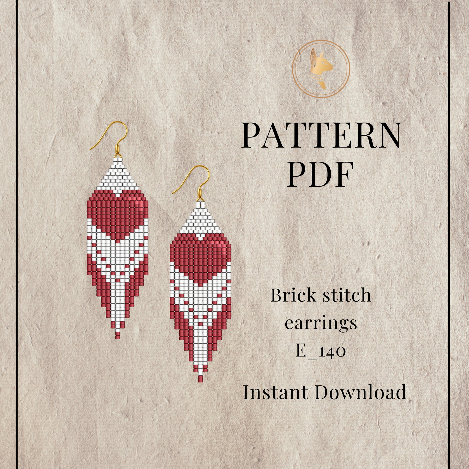 Red heart Brick stitch earrings with pattern PDF 