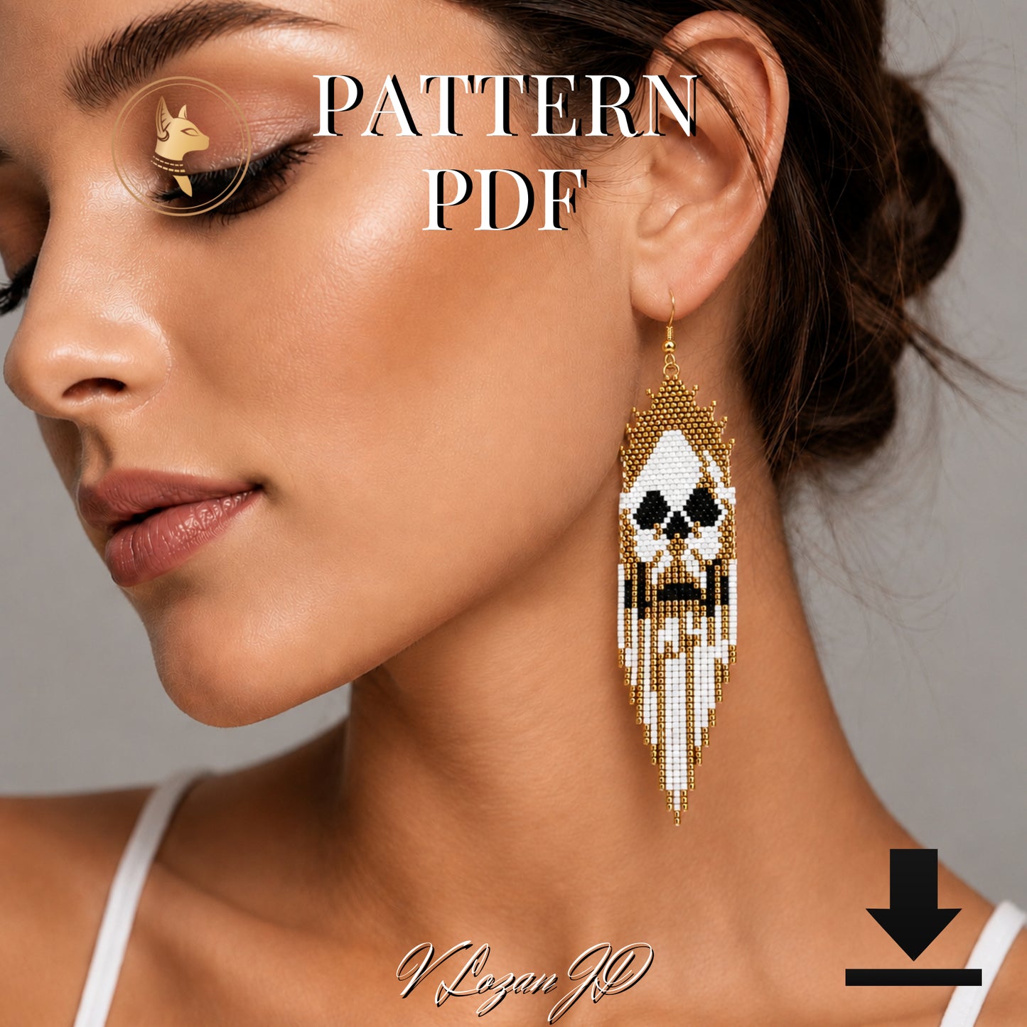 Halloween Skull Earrings Brick Stitch Pattern PDF | Miyuki Beading Tutorial