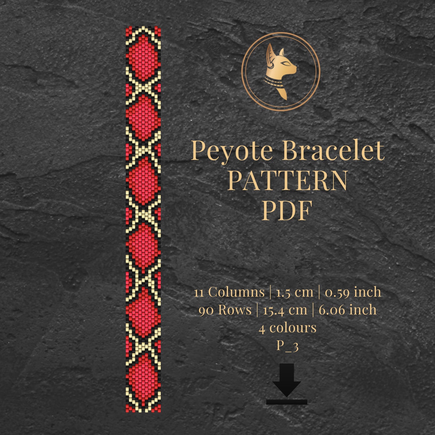 Snake Skin Peyote Bracelet Pattern PDF red and gold design on a dark background