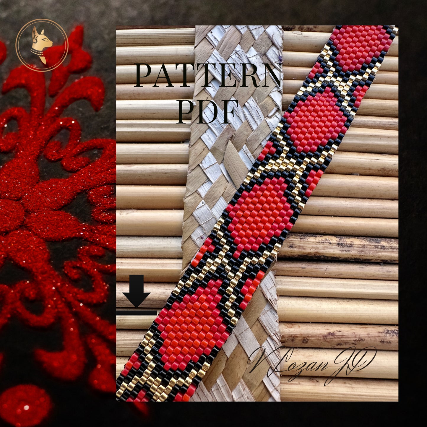 Snake Skin Peyote Bracelet Pattern PDF on a wooden background