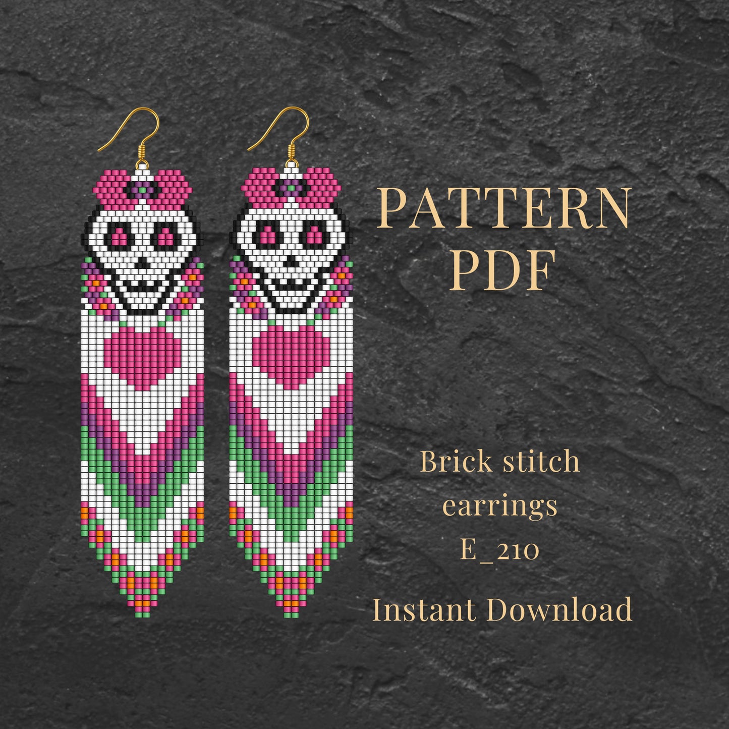 Sugar-skull-Brick stitch earrings pattern PDF 