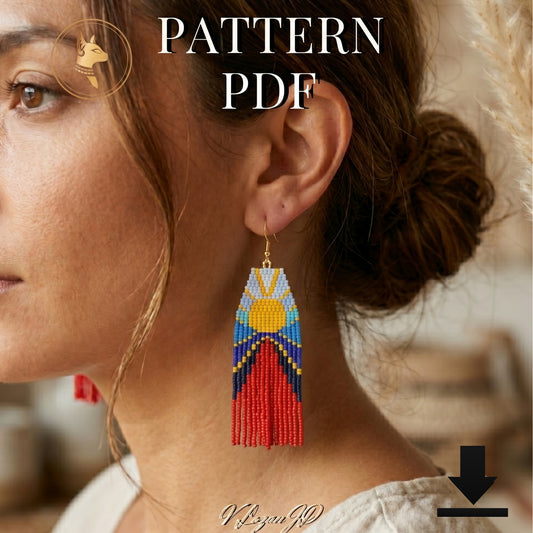 Brick Stitch Reunion Flag Earrings Pattern PDF, Beaded Fringe Earrings Design, Sunshine Miyuki Seed Bead Tutorial