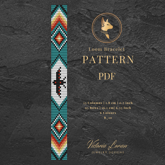 Thunderbird Loom bracelet pattern PDF with geometric design on a dark textured background