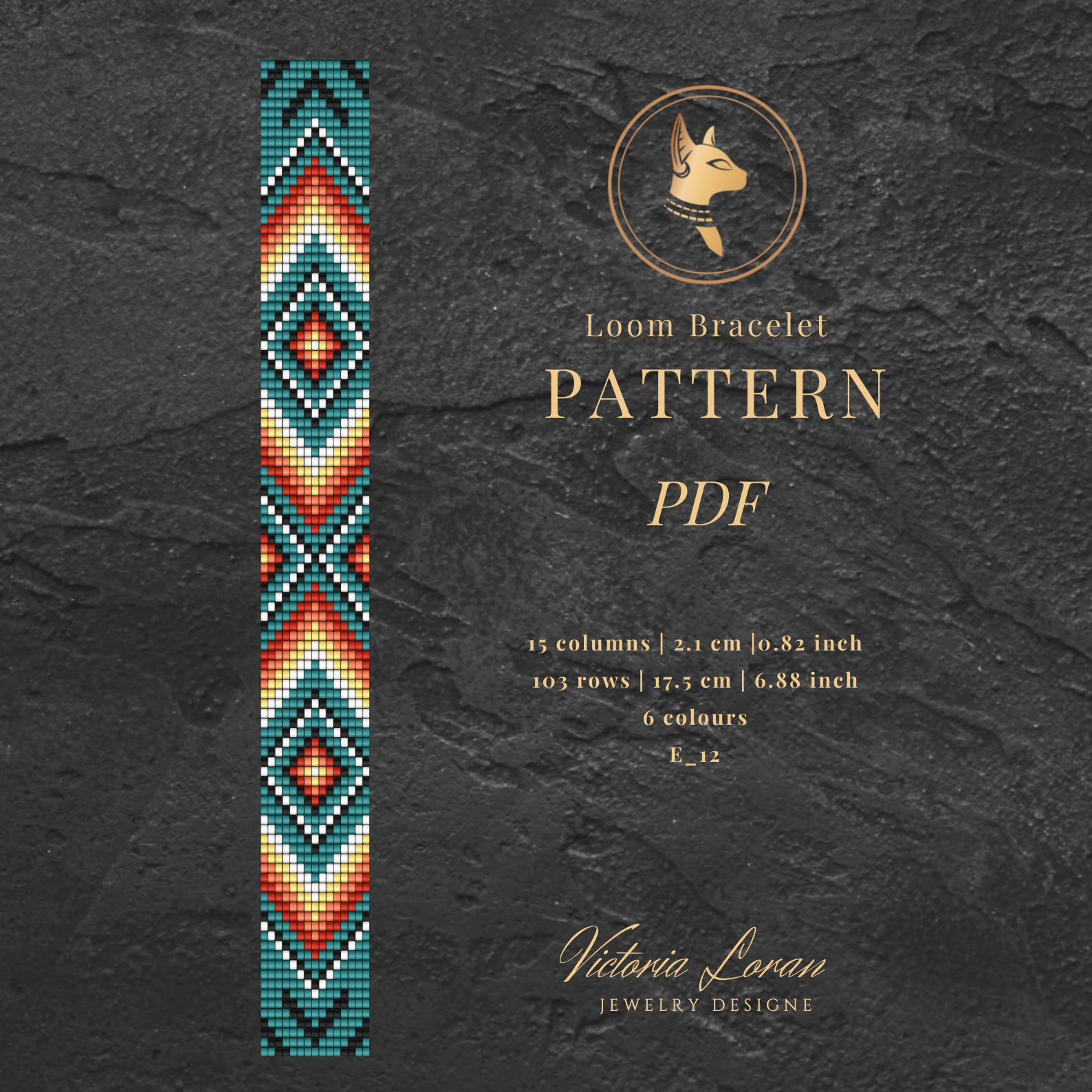 Loom bracelet pattern PDF with geometric design on a dark textured background