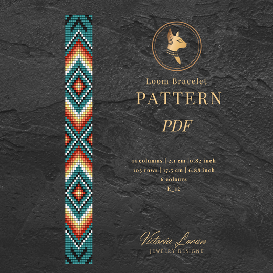 Loom bracelet pattern PDF with geometric design on a dark textured background