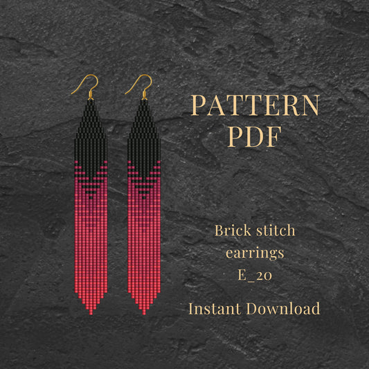 Valentine Brick stitch earrings pattern with red and black design