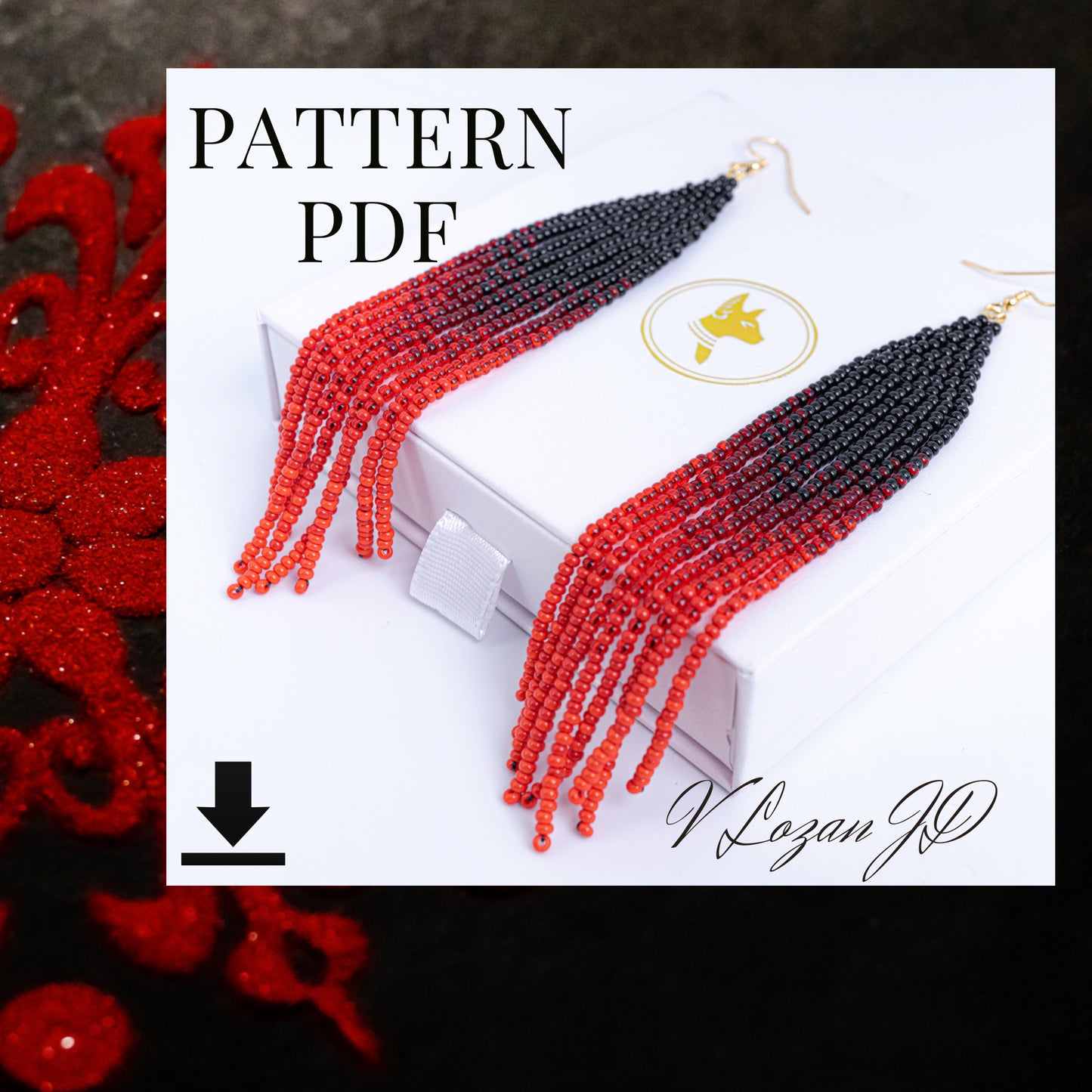 Valentine Brick stitch earrings pattern with red and black design