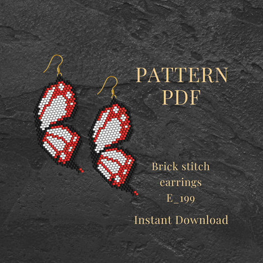 Wings Brick stitch earrings on a dark textured background with 'Pattern PDF' text.