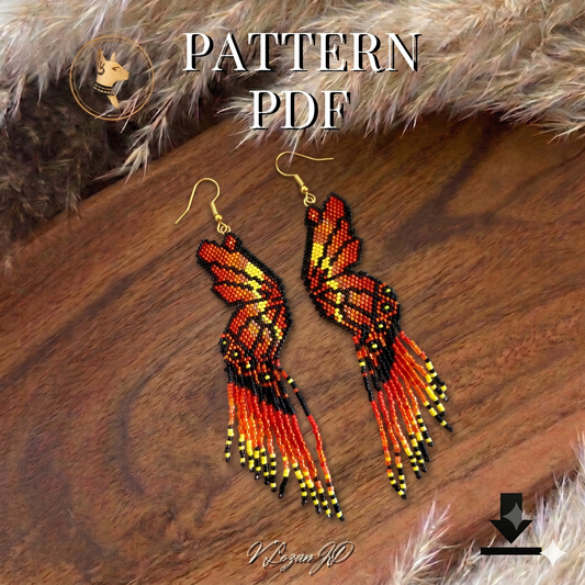 Butterfly Wings Beaded Earrings Pattern PDF – DIY Miyuki Delica Brick Stitch Tutorial, Seed Bead Fringe Earrings Design, Instant Digital Download