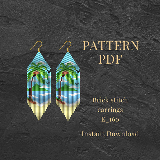 Brick stitch earrings pattern PDF on a dark textured background