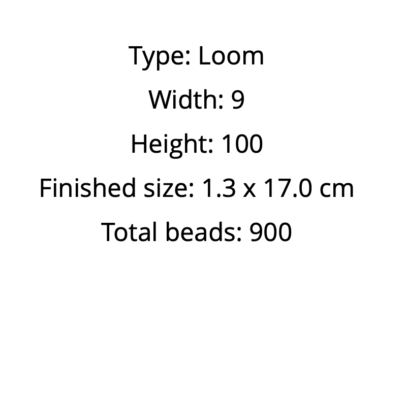 Text detailing the specifications of a loom with dimensions and bead count on a white background