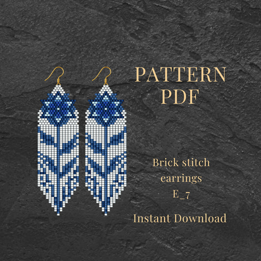 Brick stitch earrings with blue beaded floral design