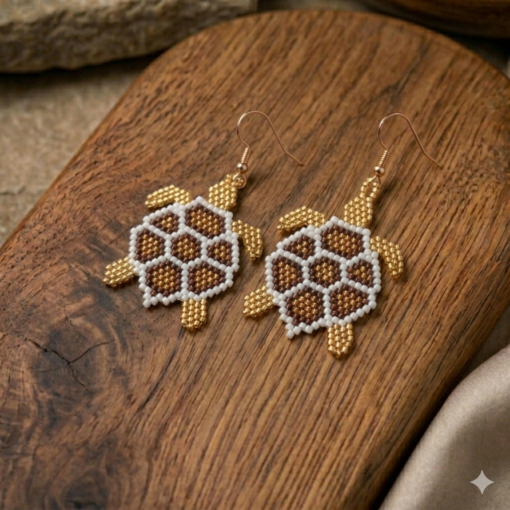 Turtle Brick Stitch Pattern PDF | Miyuki Seed Bead Earrings Ocean Design Inspired