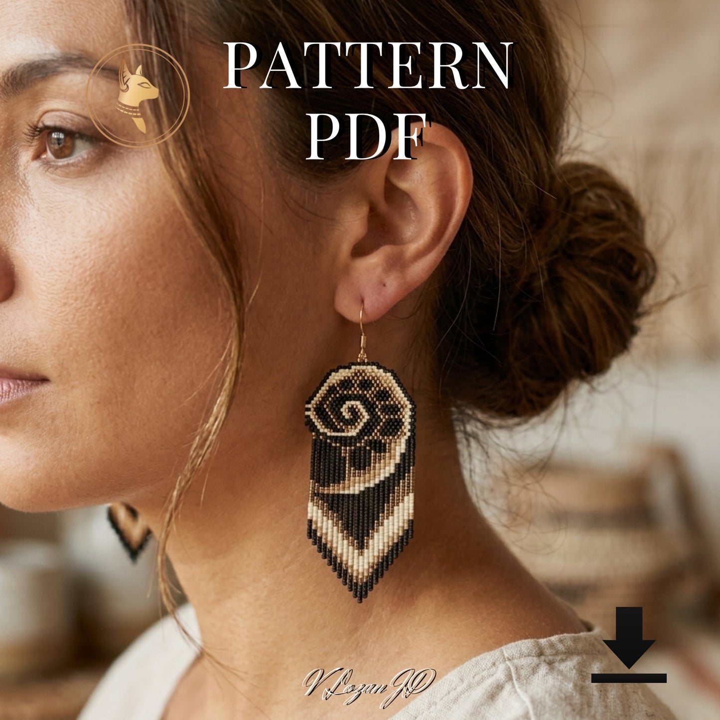 Brick stitch earrings pattern PDF Fibonacci beadwork art inspired