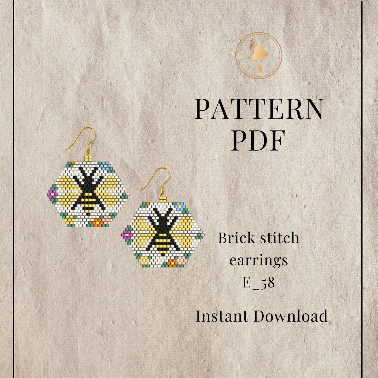 Brick stitch earrings with bee design 
