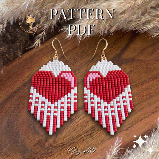 Red Heart Earrings Pattern PDF | Brick Stitch Miyuki Delica 11/0 | Valentine Seed Bead Earring Pattern