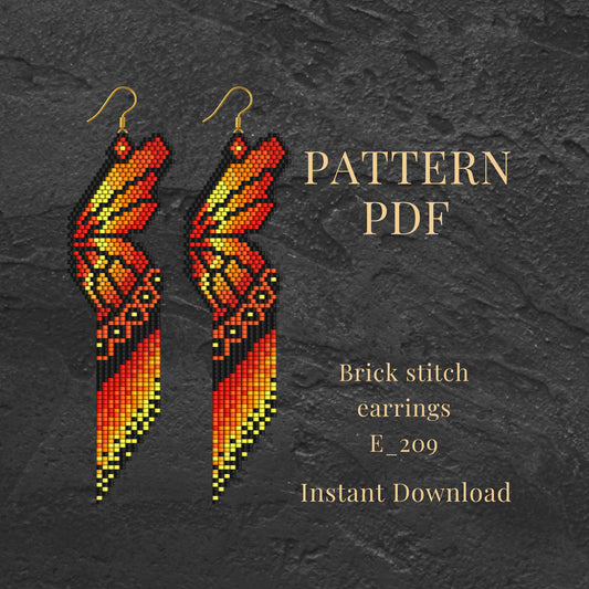 butterfly wings Brick stitch earrings pattern PDF on a dark textured background