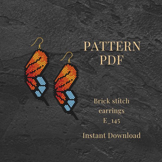 butterfly wings Brick stitch earrings pattern PDF on a dark textured background