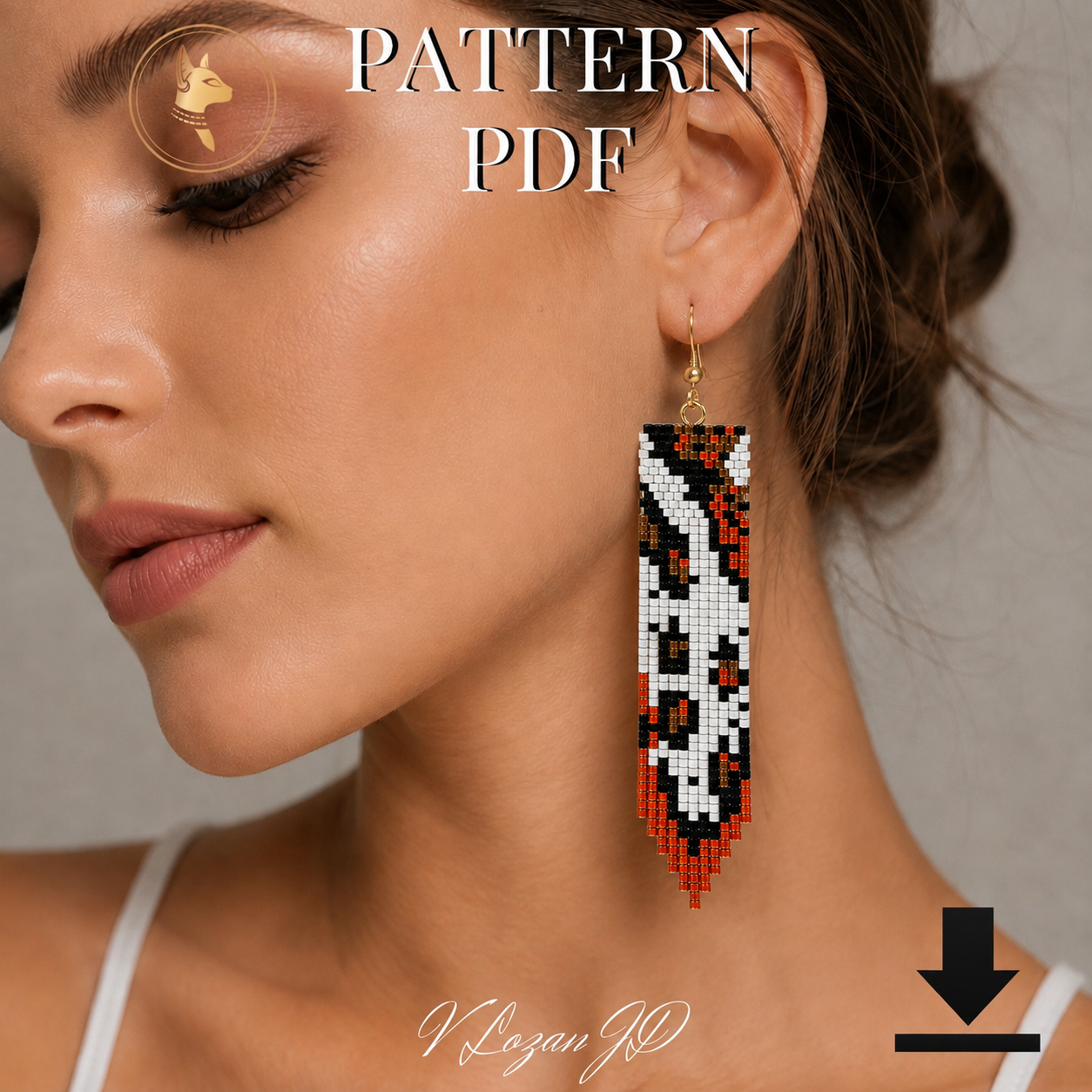 Cow Earrings Pattern Brick Stitch Miyuki Seed Beaded Animal Print PDF Design