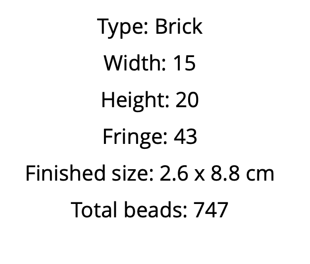 Text detailing brick-shaped beads with dimensions and bead count on a white background