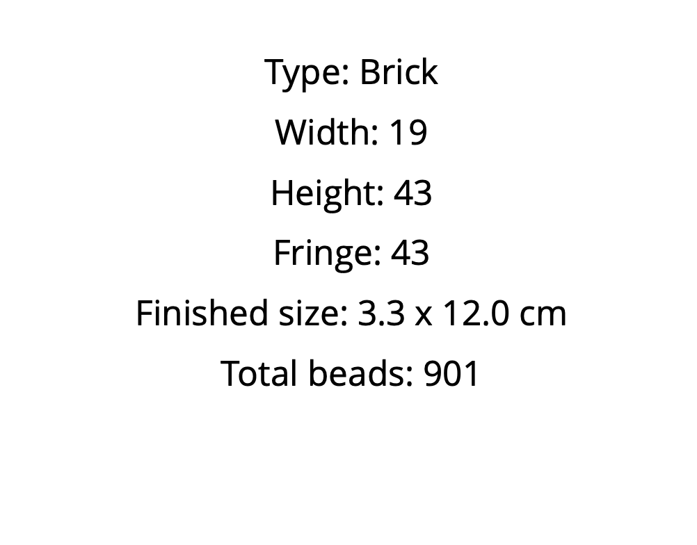 Text detailing brick pattern dimensions and bead count on a white background