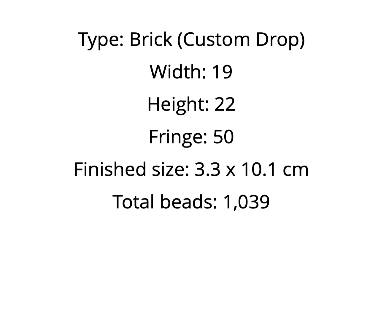 Text detailing brick pattern dimensions and bead count on a white background