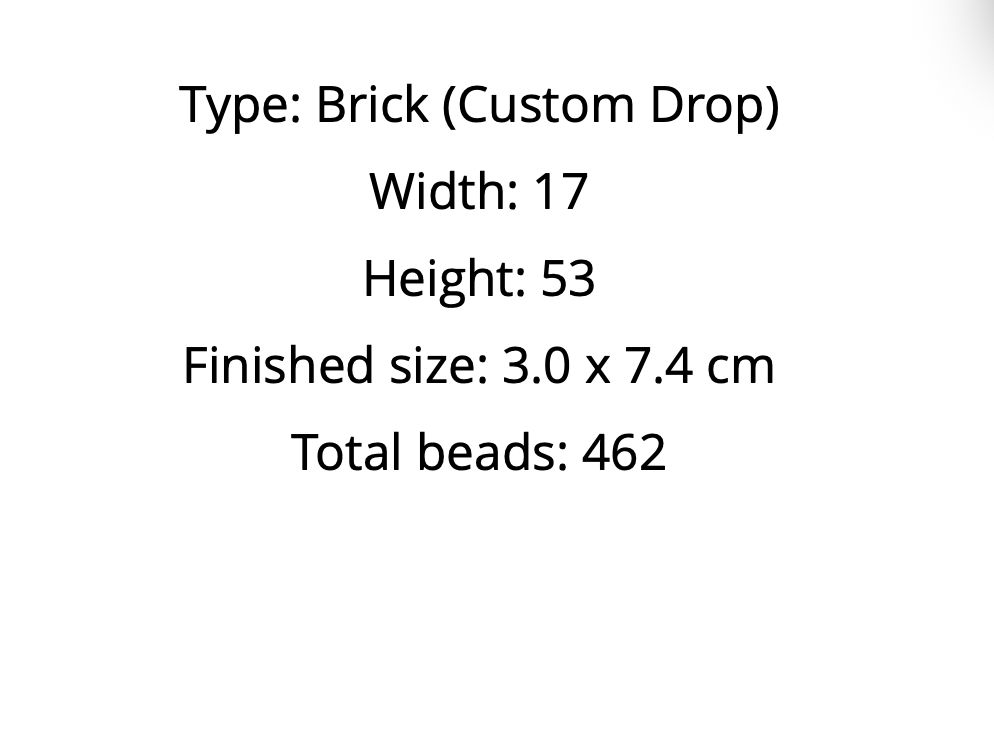 Text detailing bead brick dimensions and bead count 
