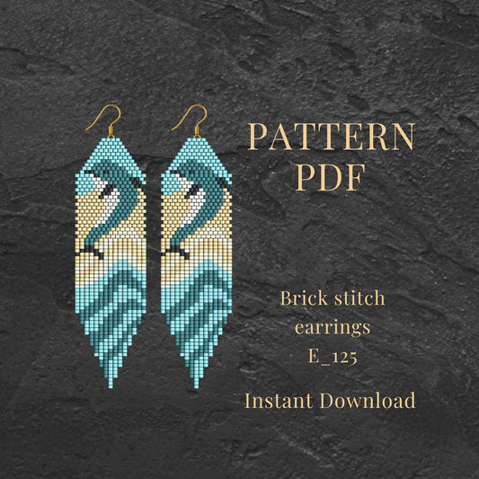 Dolphin Beaded Earrings Pattern PDF – Brick Stitch with Fringe | Miyuki Delica Seed Bead Design
